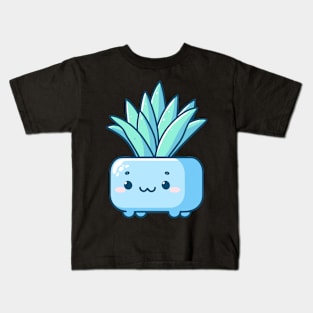 Cute Green Succulent Plant in a Blue Pot | Kawaii House Plant | Kawaii Cute Cactus Kids T-Shirt